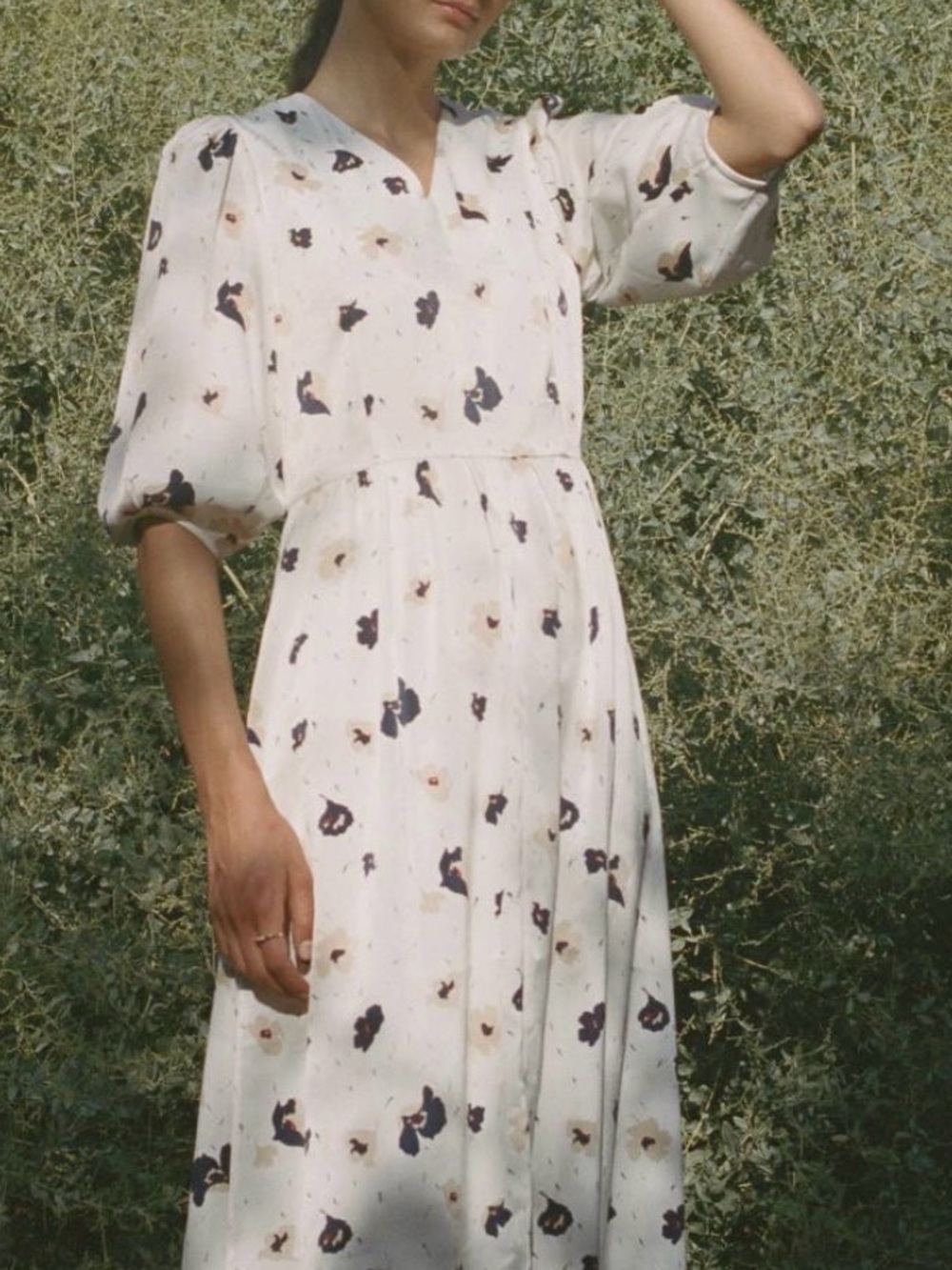 Jeana Sohn Midi Dress with Puff Sleeves small